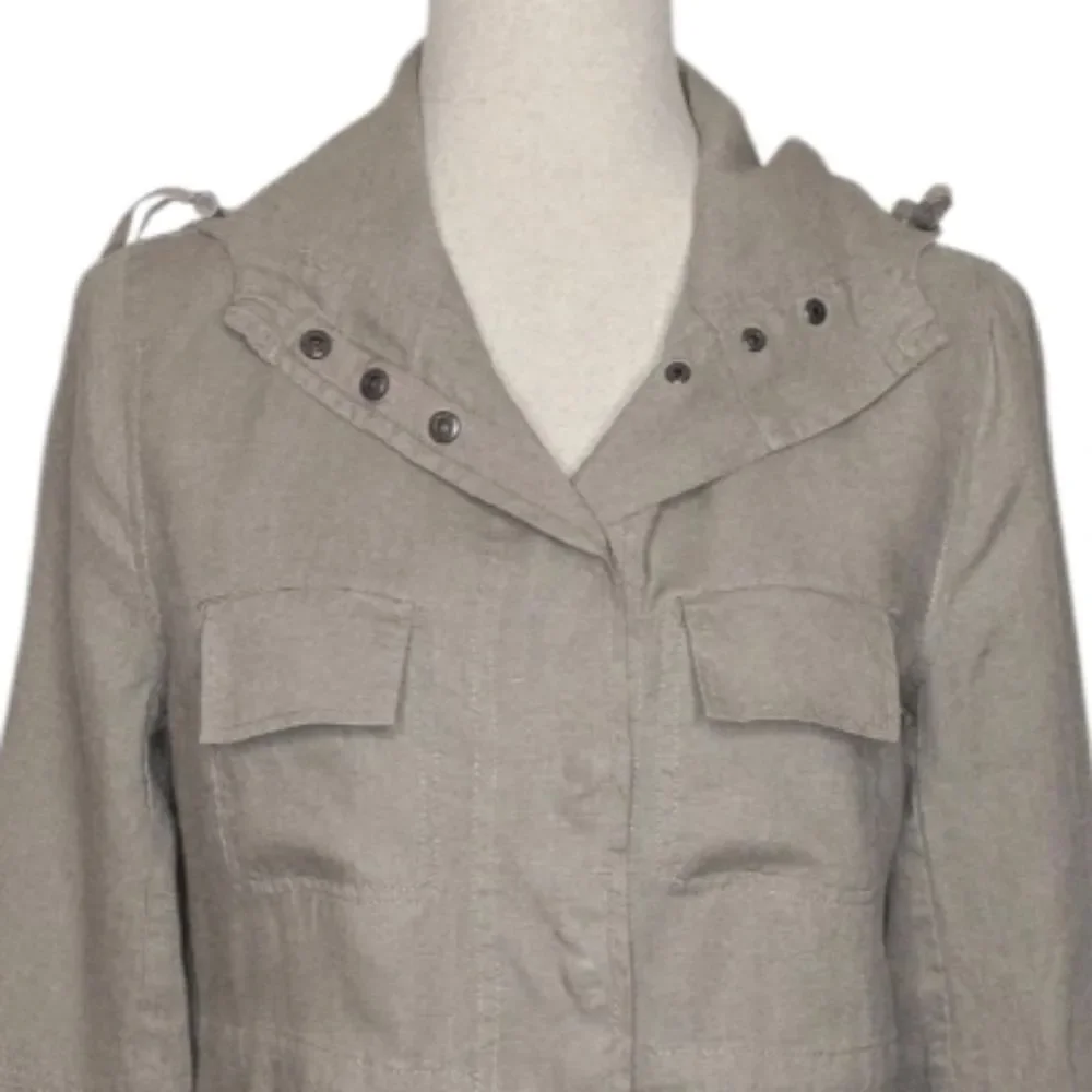 London Jean Toupe 100% Linen Hooded Utility Jacket Size XS